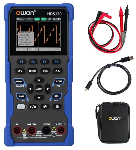 OWON HDS120 Multi Functional Oscilloscope Multimeters,20000 Counts Portable 2 in 1 Universal Test Instrument,1CH 1Mhz Bandwidth USB Type-C Interface 2.8 inch IPS Screen Display