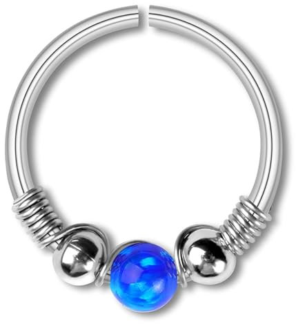 Tolldek 1 Stücke Magnet Piercing Nase, Edelstahl 20G Hoop Kugel Nostril Piercing Stecker Silber Blau, Piercing Stecker Nase mit Opal Blau, Lippen Piercing Ringe Ohrringe Schmuck für Herren Damen
