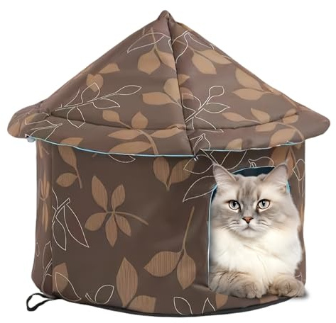 Katzenhaus Für Draußen Winterfest Wasserdicht, Katzenhaus Outdoor, Warm Faltbare Pet Tierheim Für Katzen, Katzenhöhle, Katzenbett Mit Abnehmbarem Kissen Für Streuner Haustiere (Braun, Runder Typ)