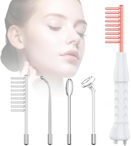 Blayram High F-requency Wand, Portable Light Therapy High F-requency Facial Skin Tightening Wand Machine, 4 Violet Glass Tubes for Acne,Wrinkle,Anti Aging,Hair （Red）