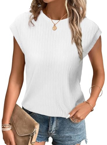 Tanmolo Damen T-Shirt Sommer Basic Oberteil mit Flügelärmeln Rundhals | Hautfreundlicher strukturierter Stoff | Flügelärmel schmeichelt Silhouette | Vielseitig kombinierbar für jeden Anlass