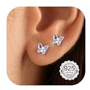 Adramata 925 sterling silver stiftörhängen för flickor kvinnor allergivänliga örhängen studs söta små hjärta blomma fjärilsörhängen 925 silver barnörhängen för flickor, 5/6 mm