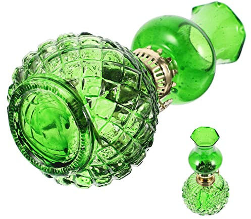 GRIRIW Lámpara De Kerosene Lámpara Led Luces Pantalla Mini Hogar Combustible Antiguo Operado Linterna Pequeña Lámpara De Aceite Navideña Quemador Antorcha Led Lámparas Gas Green Vidrio