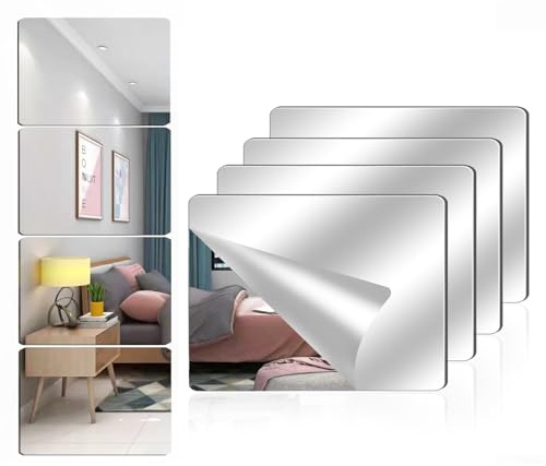 Specchi da parete in acrilico a tutta lunghezza, 20 x 20 cm, autoadesivi, senza cornice, piccole piastrelle a specchio in plastica flessibile per camera da letto, casa, palestra, porta (30,5 x 40,6 cm