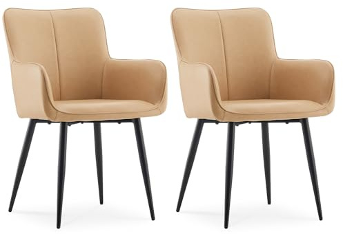 CLIPOP Esszimmerstühle 2er Set, Kunstleder Stuhl Schwamm Gepolsterter, Esstischstühle mit Metallbeinen, für Esszimmer, Wohnzimmer, Schlafzimmer (Beige, 2er Set)