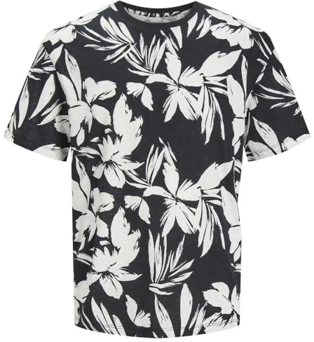 JACK & JONES Men’s Floral T-Shirt Short Sleeve Crew Neck Tee with All-Over Leaf Design Perfect for Summer Outfits, Size: XS to XXL