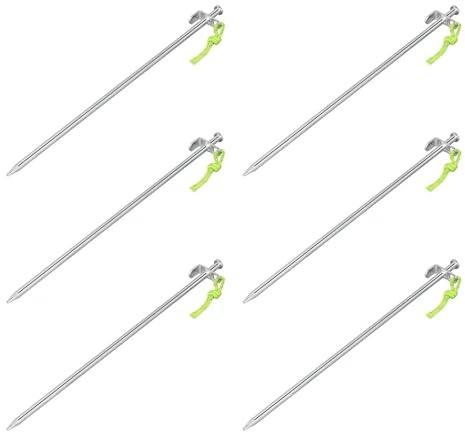 6 STK Zeltheringe 40 cm L-Haken D 9 mm verzinkter Stahl Harter Boden | Bodenanker L Haken und Hering für Zelt und Camping, Felsbodenhering für harten Boden aus verzinktem Stahl.