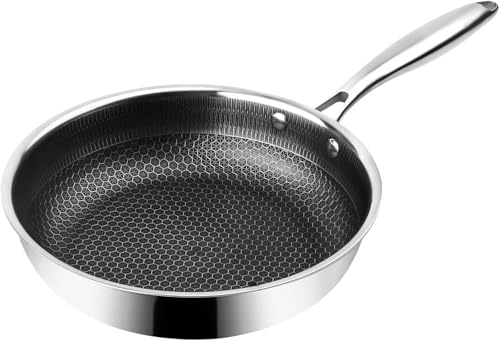 WEEKETT Poêle à frire de 28 cm, passe au lave-vaisselle, passe au four jusqu'à 250 °C, résistante aux rayures, sans PFOA, en acier inoxydable hybride triple couche, plaque à induction, compatible avec
