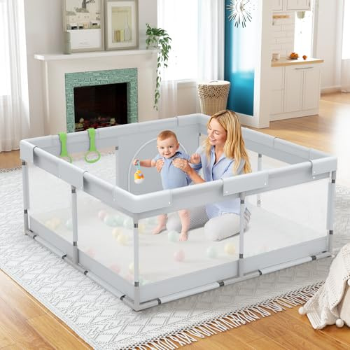 Fodoss Laufstall Baby 120×120 cm – Stabiler Laufgitter, atmungsaktives Mesh, Reißverschlusstür & Saugnäpfe, ideal für kleine Räume