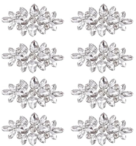 FREEBLOSS 8 Stück Strass Applikation Silberfarben Zum Aufnähen Strass Aufnäher Kristall Applikation Pailletten Verzierungen Für Braut Und Hochzeitskleidung 6.7x3.5cm /2.64x1.38 Zoll