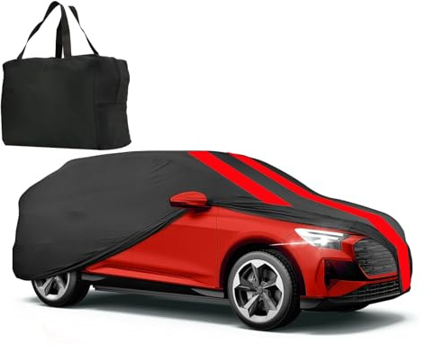 Autoabdeckung Indoor Stretch für 460-530cm SUV Auto Abdeckplane Winter Staubdichte Autogarage Abdeckung Atmungsaktiv Tiefgaragen- und Autoshow-Geeignet (Schwarz + Rot)