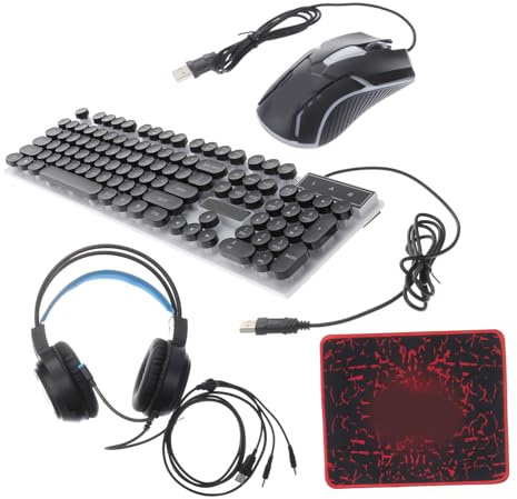 Combo de Teclado y Ratón USB 2.0 Negro 104 Teclas Abs | Retroiluminación Colorida, Diseño Ergonómico, 1 Juego 4 Botones y Altavoz de 50mm