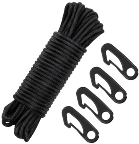 Premium 6mm Flagpole Rope and Clips Set, Suitable for Flags of All Sizes, Black