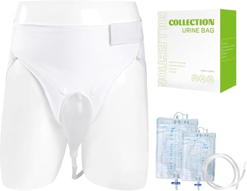 ENLUNTRA Urindrainagebeutel, 1000 ML, 2000 ML, Silikon Urinsammler, Urinal Pee Halter, Tragbare Inkontinenzhose, Wiederverwendbar, Verstellbarer Männlicher Urin Sammelbeutel(Weiß)