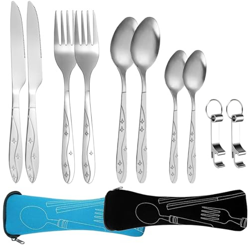 Edelstahl Besteck Campingbesteck 2 Personen Tragbare Outdoor Besteck Set Wiederverwendbare Edelstahl Reisebesteck Mit Etui 10 Stück Camping Besteck Für Reise Camping Picknick Schul.