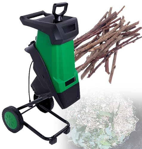 VNATWGOO Biotrituratore Elettrico per Legno, Trituratore Elettrico per Legno, 2400 W E 4500 Giri/Min, per Cippatura di Rami da 0 A 40 Mm, con Sacco di Raccolta da 50 L Green