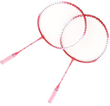 Generic Badmintonschläger Set von 2, Badminton Racquet 2 Spieler Super Light Split Griff Iron Legierung Badminton Sets für Hinterhöfe für Outdoor, Garten, Strand, Familienspaßspiel (Rot)