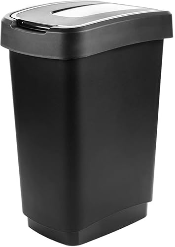 LIVINJA Mülleimer Küche 25L Abfalleimer mit Schwingdeckel, Geruchsdicht, Recycelbarer Kunststoff, Robust, Schwarz/Silber, Rechteckig, Made in EU, Ideal für Abfalltrennung Haushalte