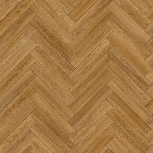 Dorset 669M Oak Wood Herringbone Effect Rimini Vinyl Flooring | - 2m x 2m (6ft6 x 6ft6)