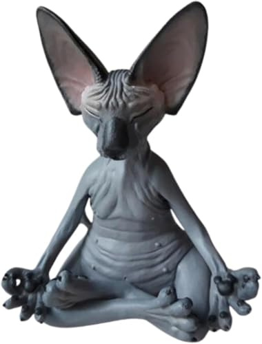 QWEPU Meditating Cat, Meditating Cat Figurine,Collectible Figure Meditation Sphynx Cat Statue Collectible Zen Yoga Pose Buddha Cat Statue Home Office Decor, Yoga Sculpture-8CM (Black)