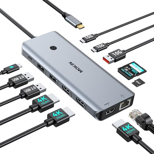 MOKiN 12-in-1 USB C Docking Station 3 HDMI for Windows Dell/HP Laptops | Docking Station 3 Monitor, Triple HDMI 4K Display, 10Gbps USB A/C 3.1, Gigabit Ethernet, SD/microSD Card Reader, 100W PD