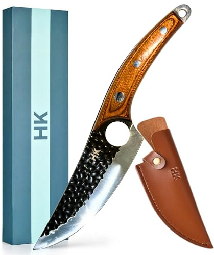 HK 6.5” Chef Knife – Gift for Men and Women, Sharp High Carbon Stainless Steel Kitchen Knife with Sheath & Magnetic Gift Box, Hammered Finish Blade, Ergonomic Pakkawood Handle for Home
