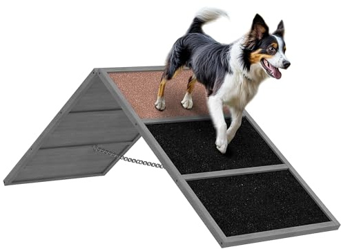 PawHut Hunde Agility Steg rutschfeste Oberfläche 173 x 59 x 66 cm Grau | Agility-Ausrüstung Für Hunde, A-Rahmen, Höhenvertstellbar Agility-Gerät, Belastbar Bis 40 Kg, Für Garten