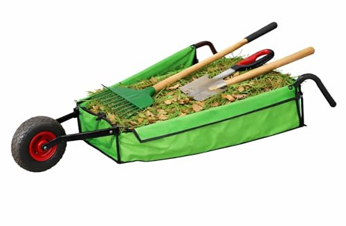 Folding Wheelbarrow Garden Cart – Collapsible Fabric Yard Trolley with Steel Frame, Heavy Duty 80kg Load Capacity, Oxford Fabric Garden Waste Carrier for Leaves, Soil, Tools & Yard Work (Green)
