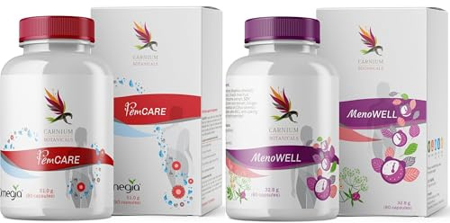 Carnium Botanicals FemCARE & MenoWELL Set Donna – Capsule vegetali con olivello spinoso, Noni, Calcio & Meno Complex con Vitex, Trifoglio rosso e Igname