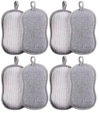 8 Esponjas de Cocina de Microfibra – Estropajos de Doble Cara, No Raya, Reutilizables y Duraderas, para Ollas, Platos y Superficies