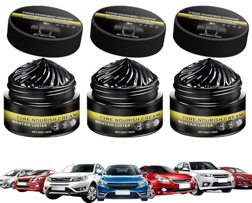 Tyre Nourish Cream, Tire Polishing Paste, Car Tire and Plastic Trim Renewal Paste, Tire Nourish Wax Cream, Restores Black Gloss, Powerful Wheel Cleaning Refurbish Wax, for Car Tires (3pcs)
