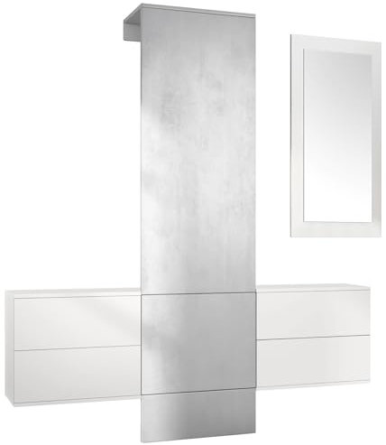 Vladon Garderobe Wandgarderobe Carlton Set 3, Made in Germany, Korpus in Weiß matt/Paneel in Beton Oxid Optik
