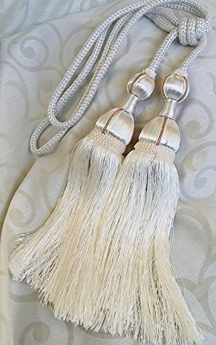 Mosel Avenue Art & Gobelin Studio (DE) Luxus XL Doppel Gardinenhalter mit Kordel 78 cm Quaste 31cm Raffhalter Farbe Weiss Cremeweiss Barock