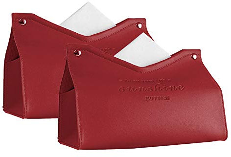 SWECOMZE Kosmetiktücher Box, Taschentücher Box Spender, 2PCS PU Leder wasserdichte Aufbewahrungsbox, Schubladenbox Geeignet für Auto, Wohnzimmer, Büro, Badezimmer (Rot)