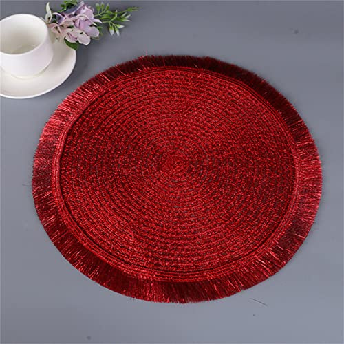 6er Set Platzsets Rund Tischsets Abwaschbar Hitzebeständig Platzdeckchen Gewebt Platzsets für Küche, Party, Hochzeit (Rot)