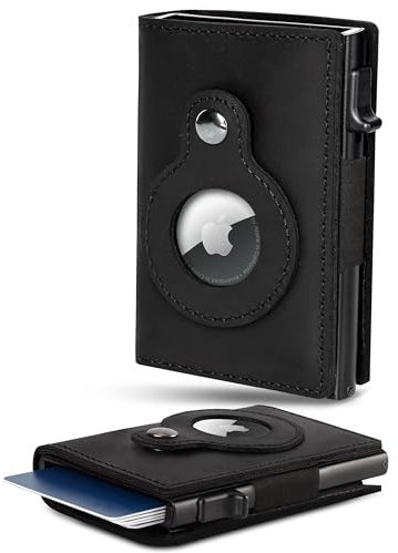 Shine Wine Airtag Smart Wallet | 100% Genuine Leather | RFID Blocking Technology | Slim Minimalist Air Tag | Best Gift for Men | Credit Card Money Holder (Leder, Pure Black)