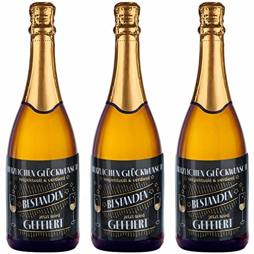 Flaschenetikett Bestanden Flaschen-Aufkleber für bestandene Prüfung, 3er Set Flaschen Etiketten für Abschluss, Abi, Studium, Führerschein uvm. (Sternchen)