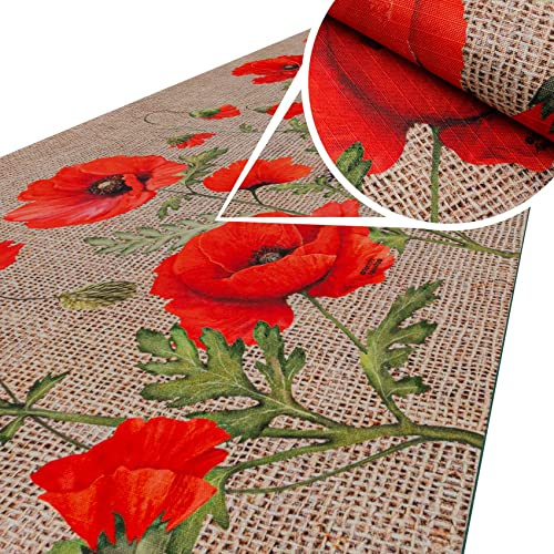 ANRO Küchenteppich Küchenläufer Teppich Läufer Küche waschbar rutschfest Mohnblumen Abwaschbar 180 x 52cm