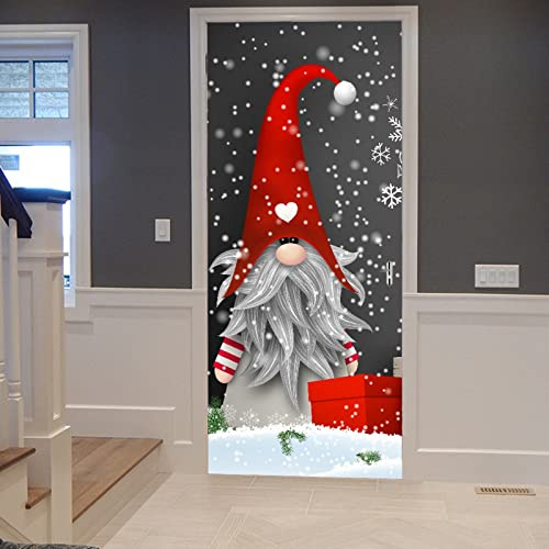 A.Monamour Türtapete Selbstklebend Türfolie Türposter 3D Traditioneller Skandinavischer Zwergen-Tomte Mit Kerzen Und Geschenkboxen Vinyl Folie Türdeko Tapete Wandbild Türaufkleber Türtattoo 90x200cm