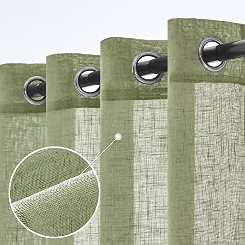 Woaboy Leinen Gardinen Vorhänge Halbtransparente Ösen Set 140x245cm Grün | 2er Set Leinenoptik und halbtransparentes Gewebe für Wohnzimmer und Schlafzimmer, moderne Stores mit weichem Licht.