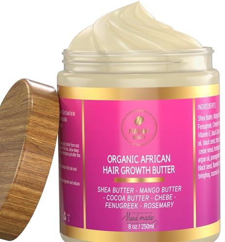 Chebe Hair Growth and Thickening Butter - Ayurvedic Deep Conditioner with Shea, Cocoa, Mango Butter, Fenugreek, and Rosemary for All Hair Types, 8 oz