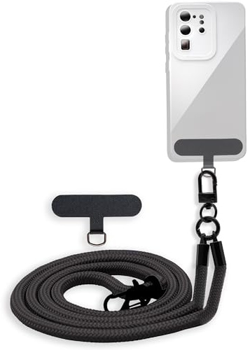 Cadorabo Universale Handykette in SCHWARZ - Passend für die meisten gängigen Smartphones und Hüllen - Verstellbares Handyband Kordel zum Umhängen Schlüsselband Universales Pad zum einlegen