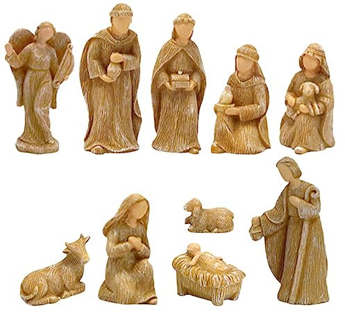FASSME Krippenfiguren-Set, zehnteiliges Set, Krippen-Set, Ornamente, Kunstharz-Kunsthandwerk, Krippe, heilige Heimdekoration, religiöse Ornamente