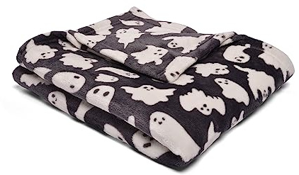 Bedlam – halloween spöken fleecefilt (120 x 150 cm) – supermjuk och mysig fleece i svart – svart läskigt spöke filt – halloween filtar och överkast (mysig) – halloween dekorationer