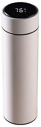 EUROtops Thermoflasche mit Temperaturanzeige - 500 ml Füllmenge für kalte & warme Getränke, weiße Edelstahl-Trinkflasche, inklusive Aufsatz-Sieb für Tee, 6,5 x 22,5 cm, für Büro, Zuhause und unterwegs