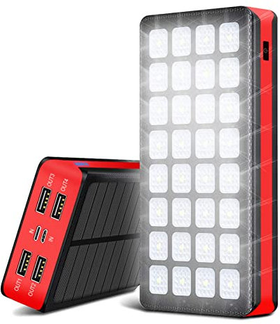 Randonnée, Accumulateur solaire solaire avec 32 lumières LED 4 ports USB capacité 30000 mAh pour les aventures en camping, aventure, batterie solaire portable pour téléphone portable chargeur de