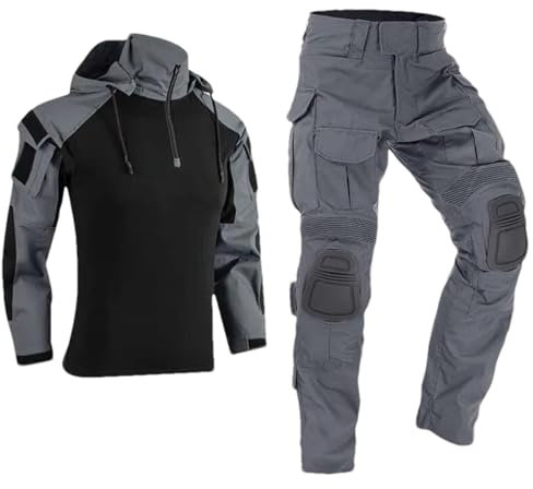 ZMIN Paintball Arbeitskleidung Hosen Militär Uniform mit Pads Schießen Taktische Hemden Kampfanzüge Camo Hosen Gray with Pads M