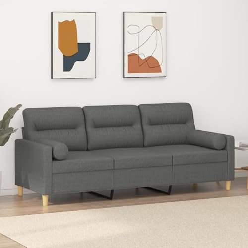 Homgoday 3-Sitzer-Sofa mit Zierkissen Sofa Couch Loungesofa Doppelsofa Relaxsofa Relaxcouch Stoffsofa Gästesofa Modern Sofas für Wohnzimmer Schlafzimmer Büro Dunkelgrau 180 cm Stoff
