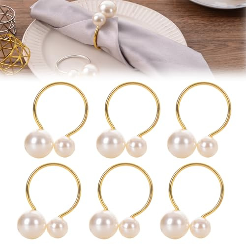 Sewokon Set med servettringar i guld, 6 st, modern stil, polerad finish, perfekt för jul, middagar, bröllop, fester och evenemang