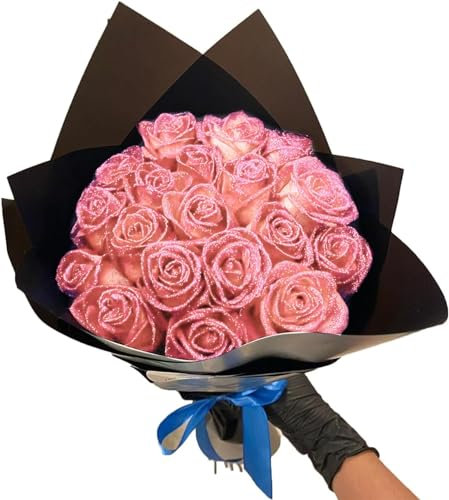 Caduola (Selbstmontage Glitzer-Rosenstrauß, künstlicher Rosenblumenstrauß, ewiger Glitzer-Rosenstrauß mit Stiel, Liebesgeschenke für Valentinstag, Jahrestag, Verlobung (12 Rosen)